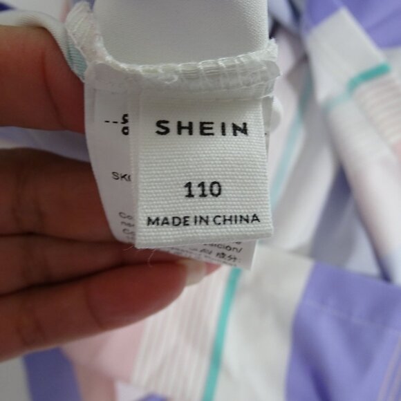 Shein Striped Dress Tie Belted Waist Girls Size 110 4-5 Yrs Purple Pink Keyhole - Picture 6 of 11